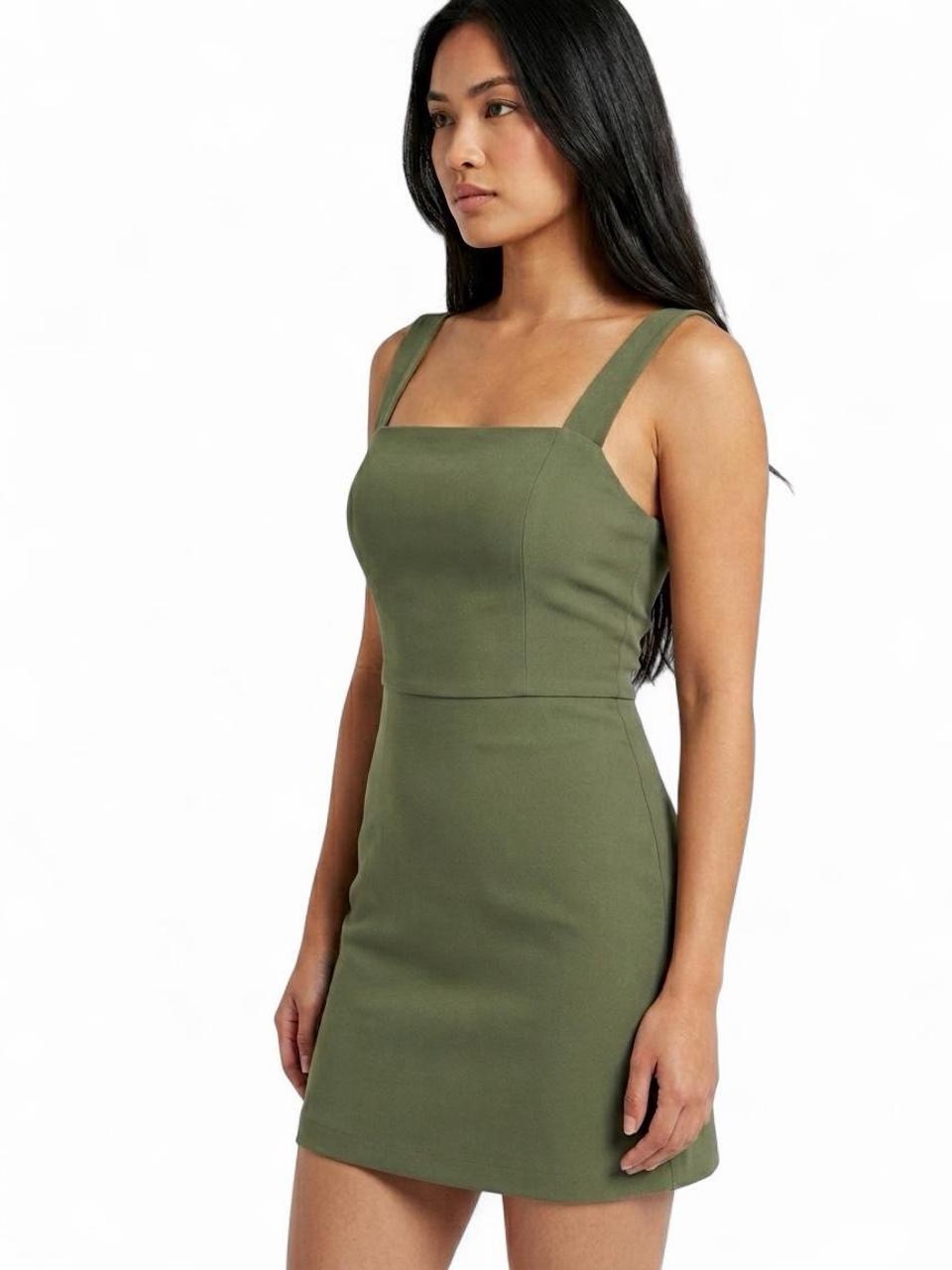 Aritzia Wilfred Olive Green Mini Dress Size 0 Square Neck Bodycon Dress